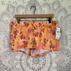 Nwt $40 Roxy Surf Swim Island In The Sun Shorts Elastic Tie Waist Yellow Pink L